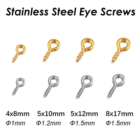 50 x Stainless Steel Eye Screws Gold Silver, Screw Eye Bails, Screw Eye Pin, Eye Pin Bail Peg for Jewelry Making, Jewelry Supplies