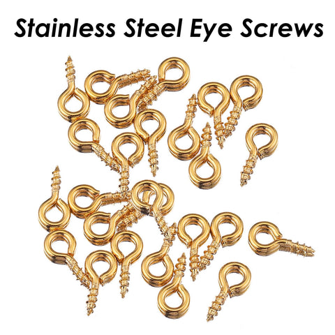 50 x Stainless Steel Eye Screws Gold Silver, Screw Eye Bails, Screw Eye Pin, Eye Pin Bail Peg for Jewelry Making, Jewelry Supplies