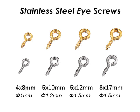 50 x Stainless Steel Eye Screws Gold Silver, Screw Eye Bails, Screw Eye Pin, Eye Pin Bail Peg for Jewelry Making, Jewelry Supplies