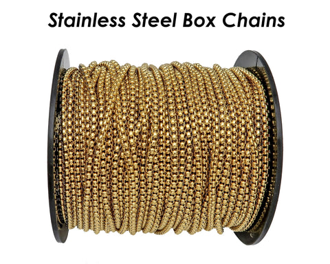 10 Feet Round Box Chain Bulk Wholesale, Tarnish Free Stainless Steel Box Chain Gold Black Silver for Men Women Necklace Jewelry Making