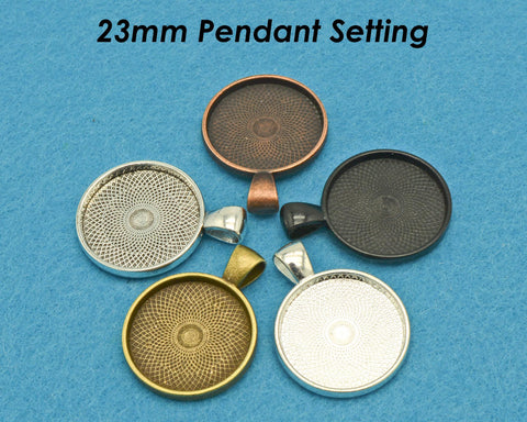 23mm Round Pendant Tray, 7/8 Inch Pendant Blanks, 23mm Round Bezel Cup, 23mm Cabochon Setting Base for Jewelry Making