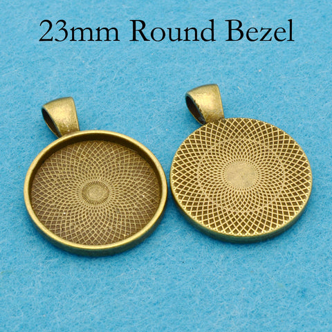 23mm Round Pendant Tray, 7/8 Inch Pendant Blanks, 23mm Round Bezel Cup, 23mm Cabochon Setting Base for Jewelry Making