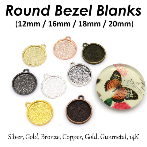 Round Bezel Setting 12mm 16mm 18mm 20mm Round Silver Gold Bronze Copper Pendant Tray Blanks for Glass Cabochon Resin Jewelry Making