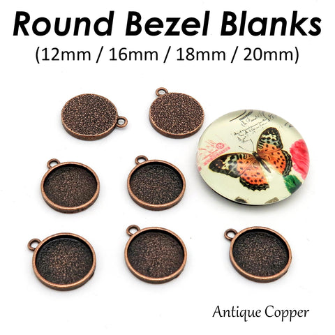 Round Bezel Setting Gold Silver Bronze Copper Gunmetal Round Pendant Tray Blanks for Glass Cabochon Resin Necklace Earrings Making