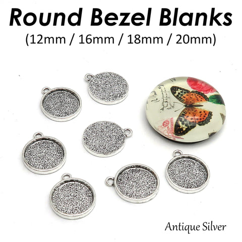 Round Bezel Setting Gold Silver Bronze Copper Gunmetal Round Pendant Tray Blanks for Glass Cabochon Resin Necklace Earrings Making