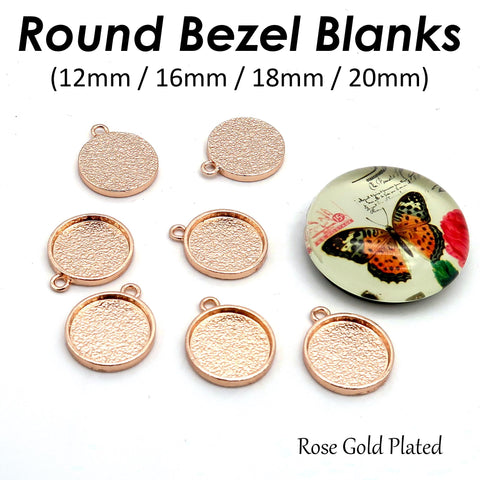 Round Bezel Setting Gold Silver Bronze Copper Gunmetal Round Pendant Tray Blanks for Glass Cabochon Resin Necklace Earrings Making