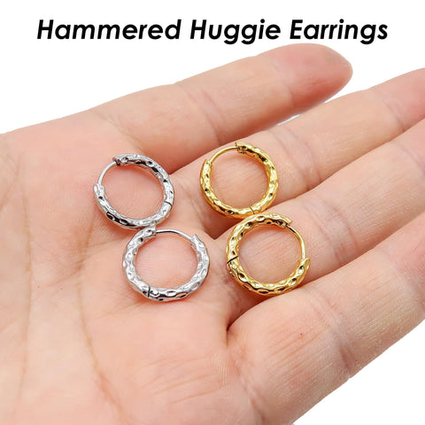 Hammered Huggie Hoop Earrings Gold Silver Stainless Steel Huggie Hoops for Women, Huggie Earring Hoop, Hoop Earrring Clip