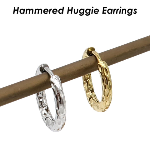 Hammered Huggie Hoop Earrings Gold Silver Stainless Steel Huggie Hoops for Women, Huggie Earring Hoop, Hoop Earrring Clip