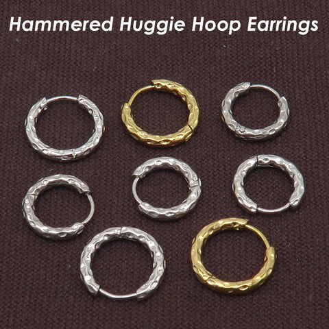 Hammered Huggie Hoop Earrings Gold Silver Stainless Steel Huggie Hoops for Women, Huggie Earring Hoop, Hoop Earrring Clip