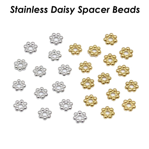 50 x Daisy Beads, Stainless Steel Spacer Beads Gold Silver, Daisy Spacer Beads, Heishi Beads Flower Beads for Jewelry Making