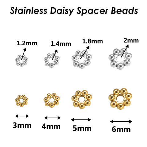 50 x Daisy Beads, Stainless Steel Spacer Beads Gold Silver, Daisy Spacer Beads, Heishi Beads Flower Beads for Jewelry Making