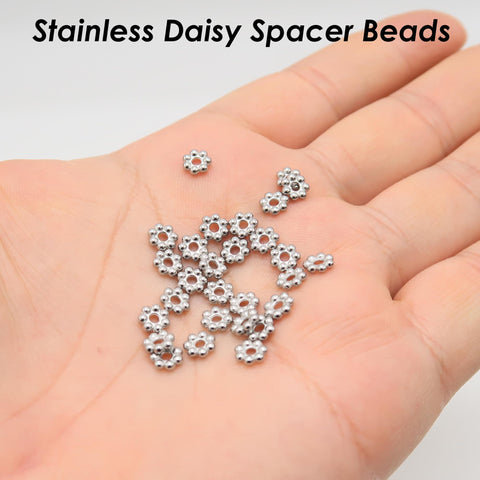 50 x Daisy Beads, Stainless Steel Spacer Beads Gold Silver, Daisy Spacer Beads, Heishi Beads Flower Beads for Jewelry Making