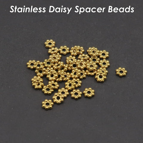 50 x Daisy Beads, Stainless Steel Spacer Beads Gold Silver, Daisy Spacer Beads, Heishi Beads Flower Beads for Jewelry Making