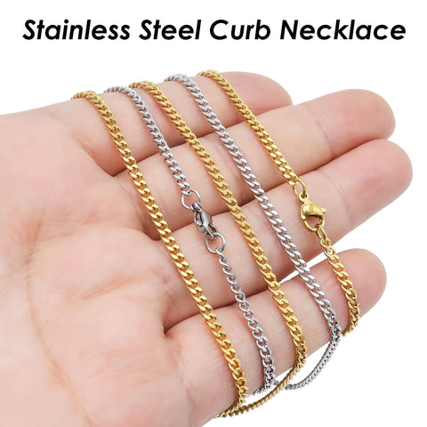 Stainless Steel Necklaces for Women, Dainty Curb Chain Choker Necklace, 1.5mm Delicate Cuban Link Necklace Chain