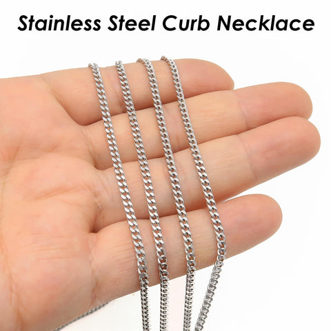 Stainless Steel Necklaces for Women, Dainty Curb Chain Choker Necklace, 1.5mm Delicate Cuban Link Necklace Chain