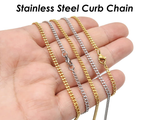 Stainless Steel Necklaces for Women, Dainty Curb Chain Choker Necklace, 1.5mm Delicate Cuban Link Necklace Chain