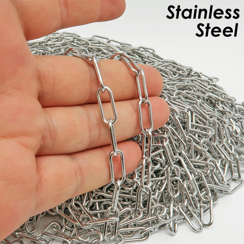 Stainless Steel Paperclip Clip Chain Gold Silver, Paper Clip Chain Stainless Steel Chain Bulk Chain for Necklace Bracelet Making