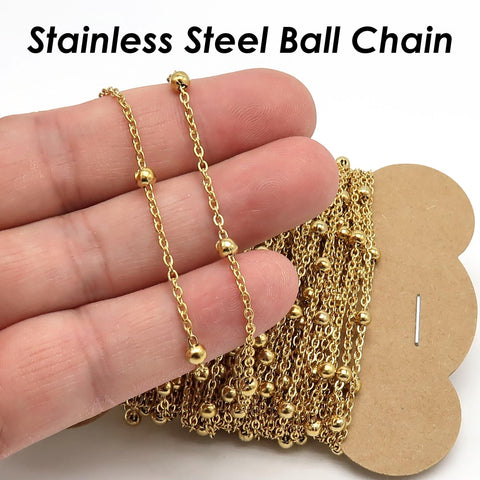 Stainless Steel Satellite Bead Chain Gold Silver, Cable Chain with Large Beads, Ball Chain, Bulk Stainless Steel Chain for Jewelry Making