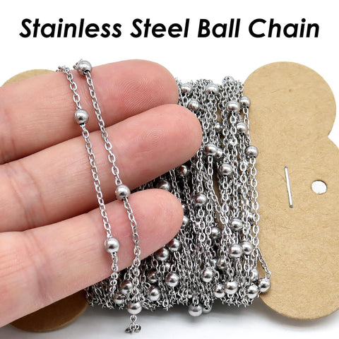 Stainless Steel Satellite Bead Chain Gold Silver, Cable Chain with Large Beads, Ball Chain, Bulk Stainless Steel Chain for Jewelry Making