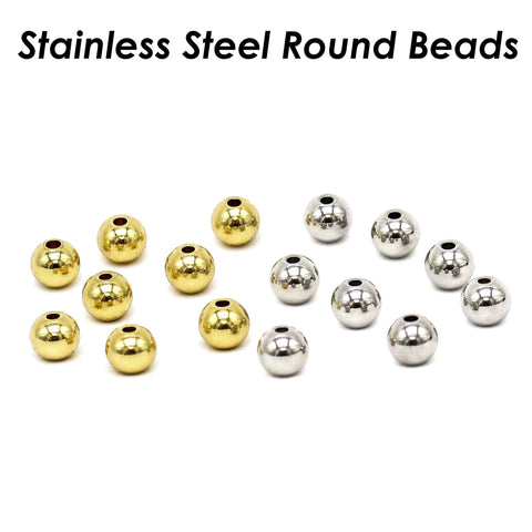 100 x Stainless Steel Round Spacer Beads Gold Plated, 2mm 3mm 4mm 5mm 6mm 8mm 10mm Polished Solid Smooth Seamless Beads for Jewelry Making