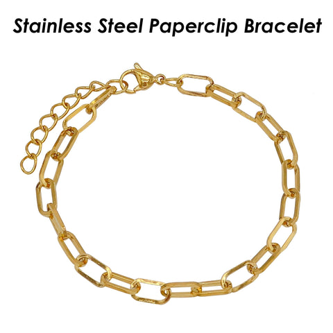 Paperclip Bracelet Stainless Steel Paper clip Bracelet Gold Silver Chain Bracelet, Stainless Steel Bracelet for Women or Men