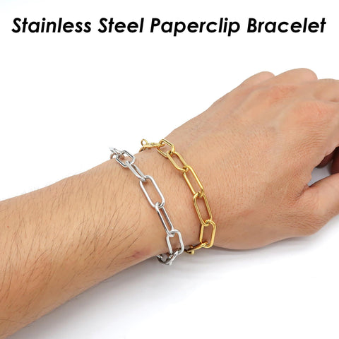 Big Paperclip Bracelet Stainless Steel Paper Clip Bracelet Gold Silver Chain Bracelet, Stainless Steel Bracelet for Men Women