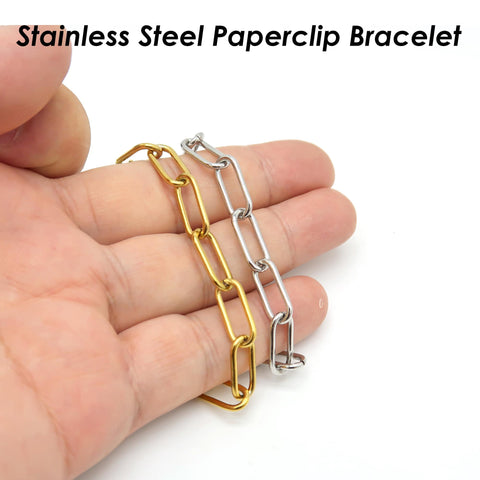 Big Paperclip Bracelet Stainless Steel Paper Clip Bracelet Gold Silver Chain Bracelet, Stainless Steel Bracelet for Men Women