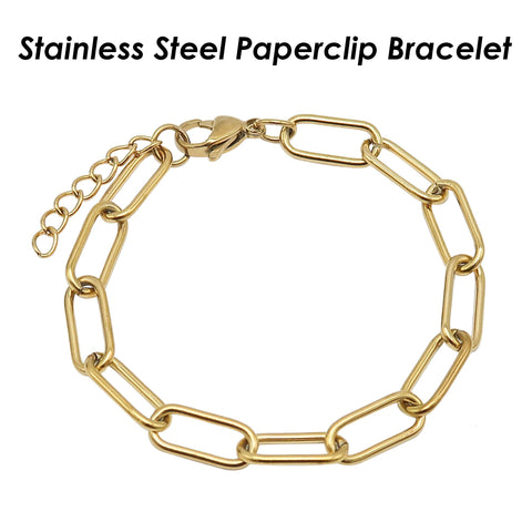 Big Paperclip Bracelet Stainless Steel Paper Clip Bracelet Gold Silver Chain Bracelet, Stainless Steel Bracelet for Men Women