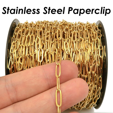 Stainless Steel PaperClip Necklace Gold Silver, Rectangle Link Paper Clip Necklace for Women Men, Paper Clip Chain Toggle Clasp Necklace