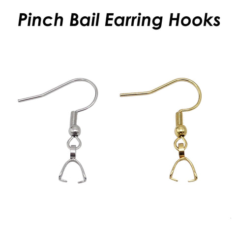 Stainless Steel Pinch Bail Earring Gold Silver, Earring Hooks with Pre-attached Pinch Bails, Ear Wires with Bails for Jewelry Making