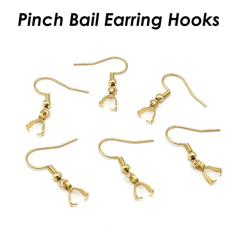 Stainless Steel Pinch Bail Earring Gold Silver, Earring Hooks with Pre-attached Pinch Bails, Ear Wires with Bails for Jewelry Making