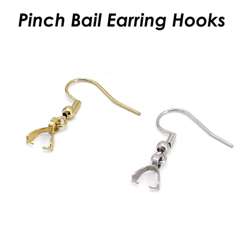 Stainless Steel Pinch Bail Earring Gold Silver, Earring Hooks with Pre-attached Pinch Bails, Ear Wires with Bails for Jewelry Making