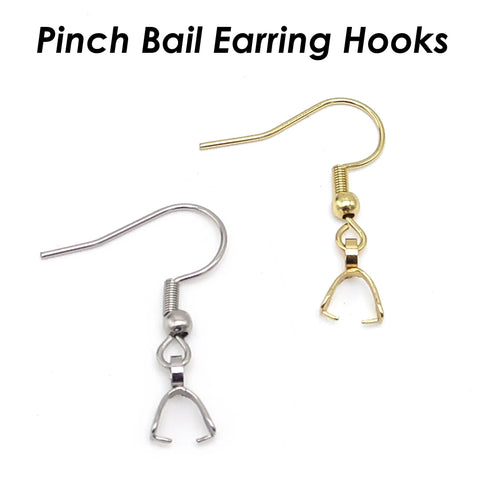 Stainless Steel Pinch Bail Earring Gold Silver, Earring Hooks with Pre-attached Pinch Bails, Ear Wires with Bails for Jewelry Making