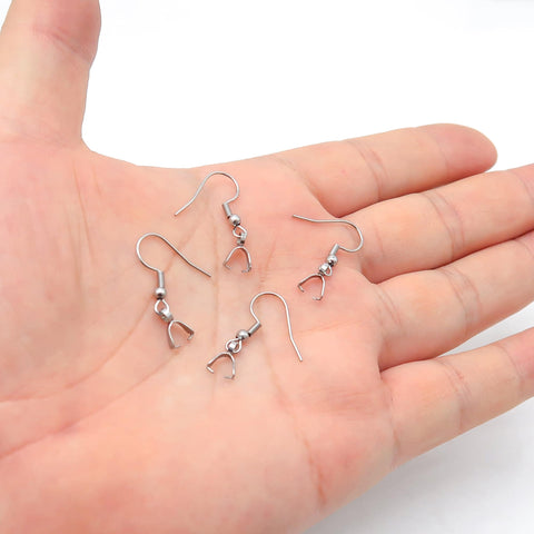 Stainless Steel Pinch Bail Earring Gold Silver, Earring Hooks with Pre-attached Pinch Bails, Ear Wires with Bails for Jewelry Making