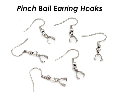 Stainless Steel Pinch Bail Earring Gold Silver, Earring Hooks with Pre-attached Pinch Bails, Ear Wires with Bails for Jewelry Making