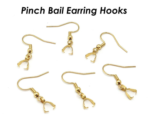 Stainless Steel Pinch Bail Earring Gold Silver, Earring Hooks with Pre-attached Pinch Bails, Ear Wires with Bails for Jewelry Making