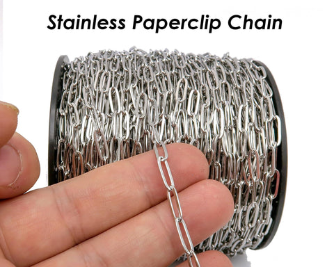 Stainless Steel Paper Clip Chain, PaperClip Chain Gold Silver, Bulk Stainless Steel Chain for Necklace Bracelet Jewelry Making