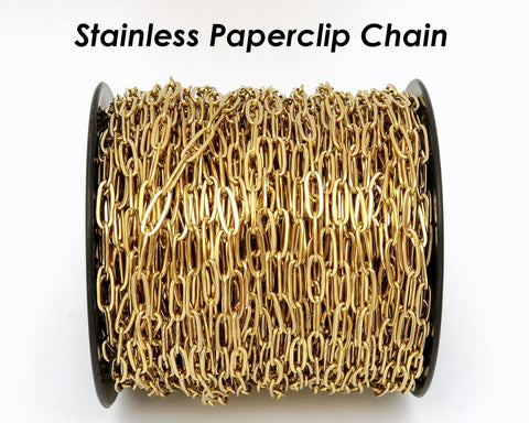 Stainless Steel Paper Clip Chain, PaperClip Chain Gold Silver, Bulk Stainless Steel Chain for Necklace Bracelet Jewelry Making