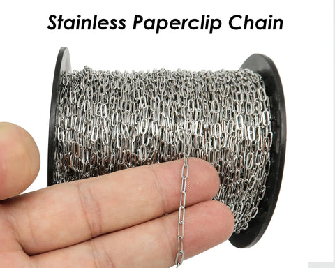 Stainless Steel Paper Clip Chain, PaperClip Chain Gold Silver, Bulk Stainless Steel Chain for Necklace Bracelet Jewelry Making