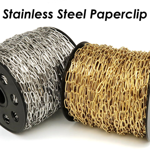 Stainless Steel Paper Clip Chain Black Silver Gold Paperclip Chain for Necklace Bracelet, Bulk Stainless Steel Chain for Jewelry Making