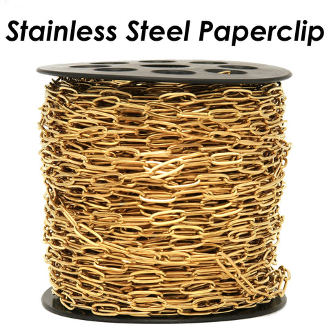 Stainless Steel Paper Clip Chain Gold Silver PaperClip Chain for Necklace Bracelet, Bulk Stainless Steel Chain for Jewelry Making