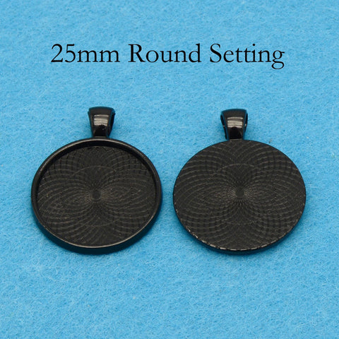 25mm Round Pendant Tray Pendant Blanks, 1 inch Round Bezel Cup, Cabochon Setting - Silver Bronze Copper Gold Gunmetal Black