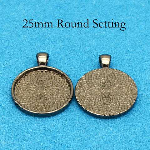 25mm Round Pendant Tray Pendant Blanks, 1 inch Round Bezel Cup, Cabochon Setting - Silver Bronze Copper Gold Gunmetal Black