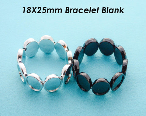 25mm Round Handmade Bracelet Bezel Blank Base, Square Stretchy Bracelet Setting for Cabochon Stone Epoxy Resin - Custom Jewelry Making