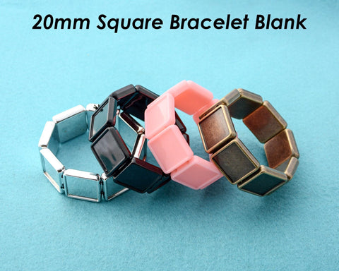 25mm Round Handmade Bracelet Bezel Blank Base, Square Stretchy Bracelet Setting for Cabochon Stone Epoxy Resin - Custom Jewelry Making