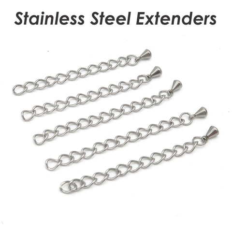 Stainless Steel Chain Extender Gold Silver, 2 Inch  Extender Chain for Necklace or Bracelet Jewelry Making, Tail Chain Extension with Charms