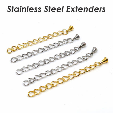 Stainless Steel Chain Extender Gold Silver, 2 Inch  Extender Chain for Necklace or Bracelet Jewelry Making, Tail Chain Extension with Charms
