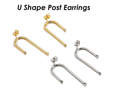 U-Shaped Earring Posts, Stainless Steel Stud Earrings, Arch Earring Connector, Silver Gold Earring Findings, Post Earring with Connector