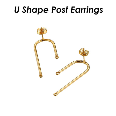 U-Shaped Earring Posts, Stainless Steel Stud Earrings, Arch Earring Connector, Silver Gold Earring Findings, Post Earring with Connector