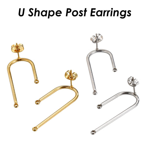 U-Shaped Earring Posts, Stainless Steel Stud Earrings, Arch Earring Connector, Silver Gold Earring Findings, Post Earring with Connector